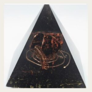 Black Shungite Orgonite Pyramid with clear quartz, copper coil and black salt handmade by Oma’s Sacred Tools