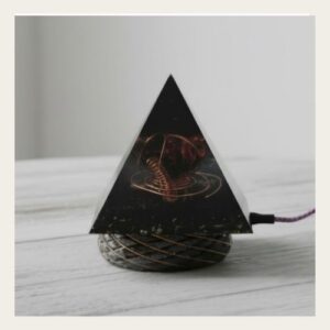 Black Shungite Orgonite Pyramid with clear quartz, copper coil and black salt handmade by Oma’s Sacred Tools