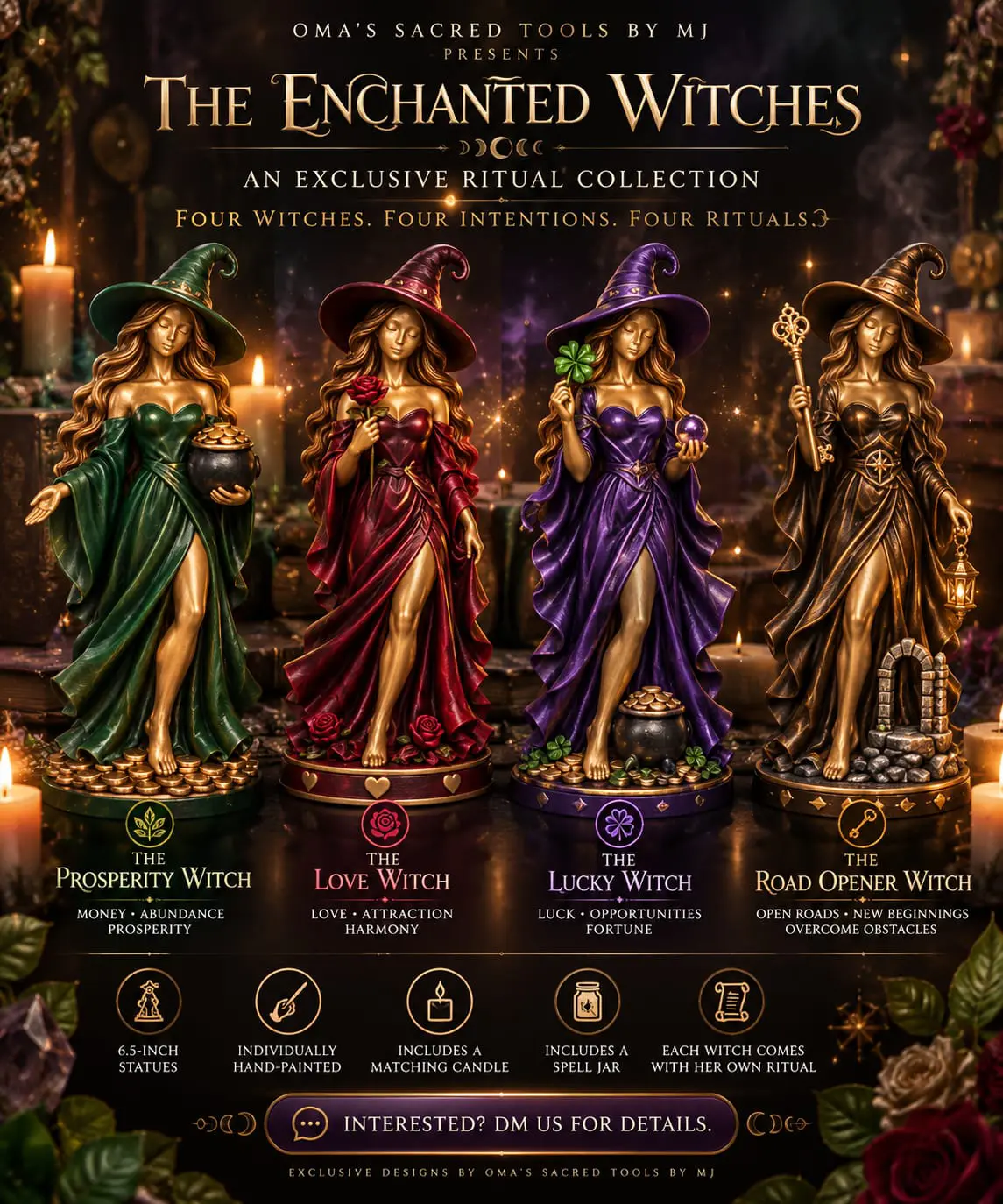 Four Mystical Witch Statues