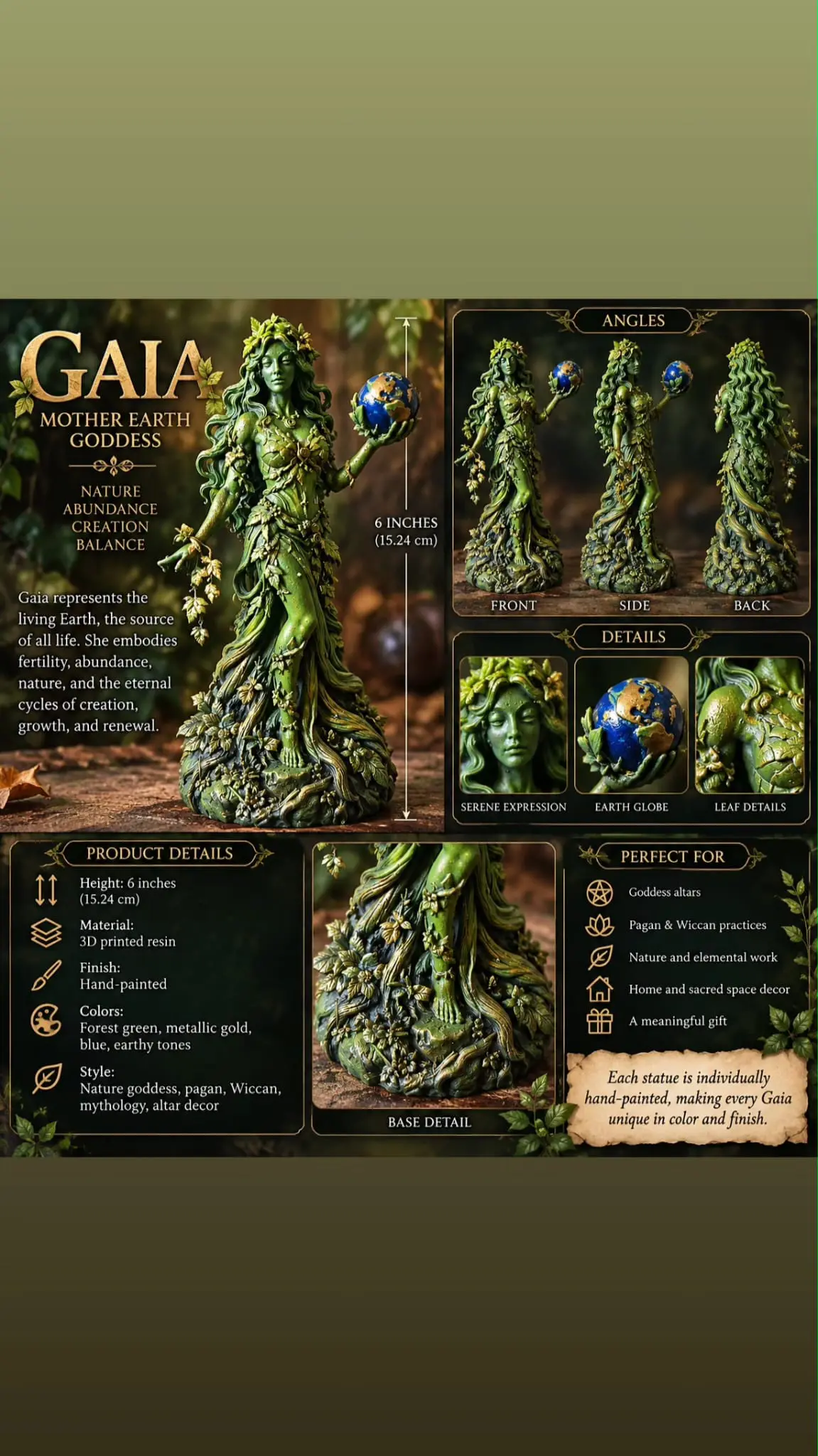 Gaia Mother Earth Goddess Statue 6 Inch | Hand-Painted - Image 2