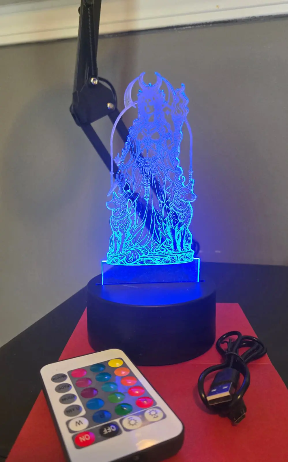 Hecate-LED-altar-lamp-with-engraved-acrylic-goddess-and-guardian-hounds