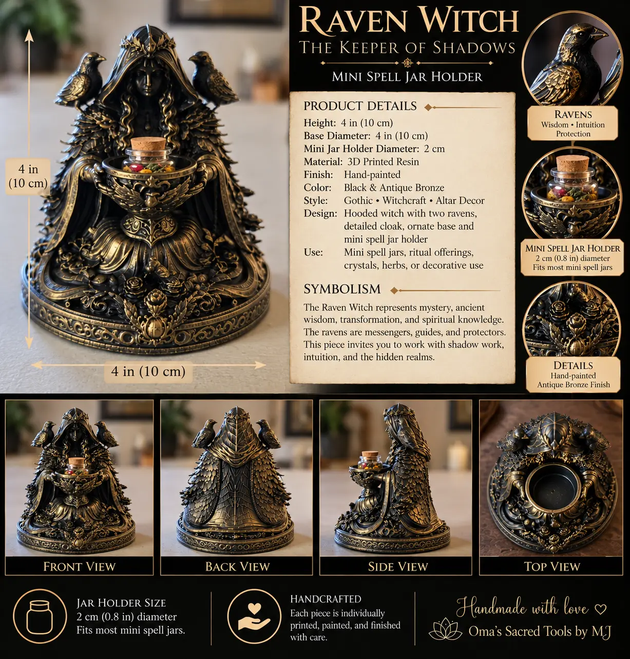 Raven Witch Mini Spell Jar Holder