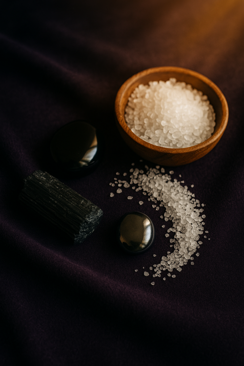 Protection crystals set with Black Tourmaline, Obsidian, Hematite and sea salt for energy cleansing